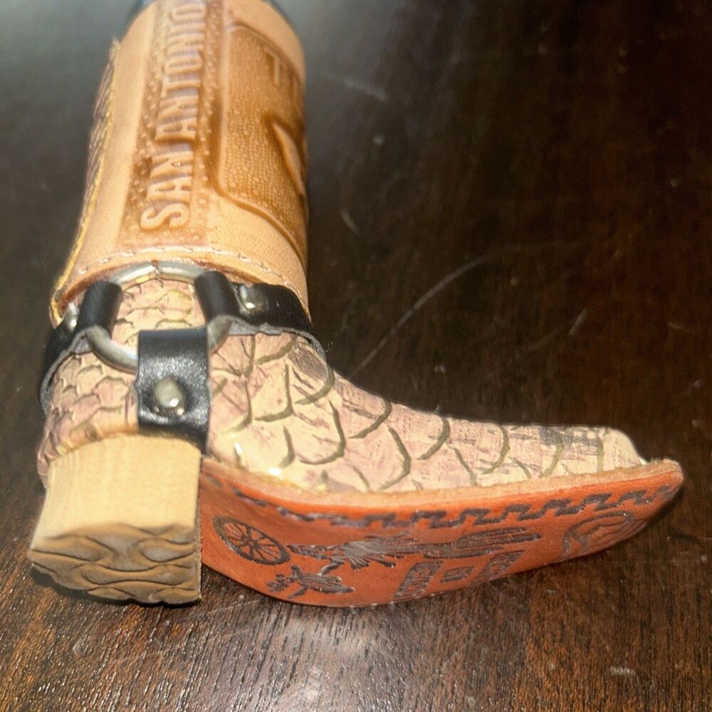 E507 San Antonio Cowboy Leather Snake Boot Tequila Shot Glass Handmade In Mexico